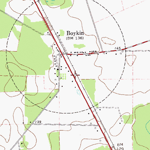 Topographic Map of Boykin Census Designated Place, GA