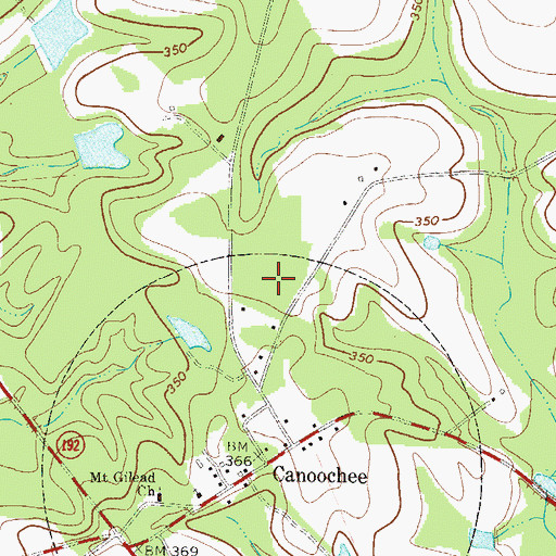 Topographic Map of Canoochee Census Designated Place, GA