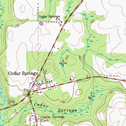 Topographic Map of Cedar Springs Census Designated Place, GA