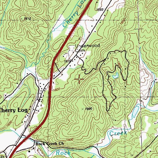 Topographic Map of Cherry Log Census Designated Place, GA