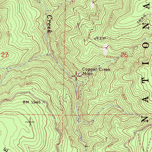 Topographic Map of Copper Creek Mine, CA