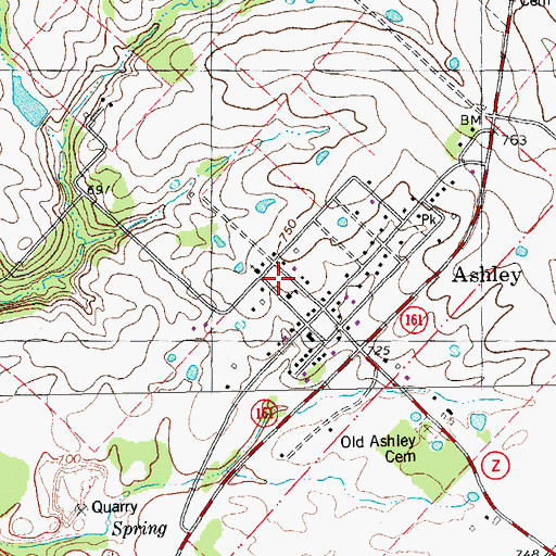 Topographic Map of Ashley Census Designated Place, MO
