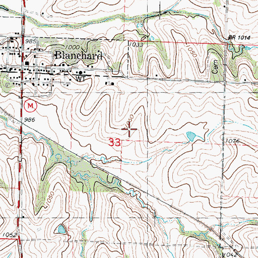 Topographic Map of Blanchard Census Designated Place, MO