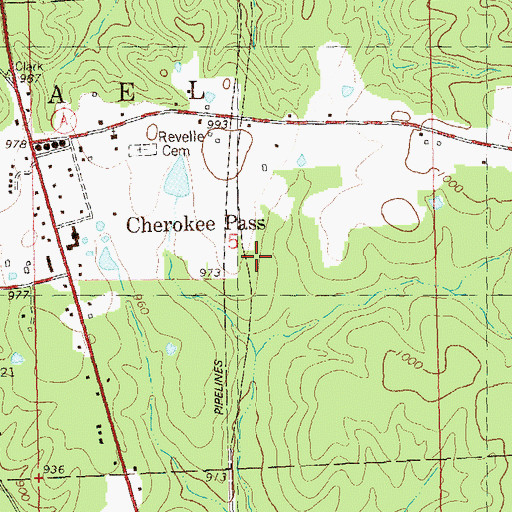 Topographic Map of Cherokee Pass Census Designated Place, MO