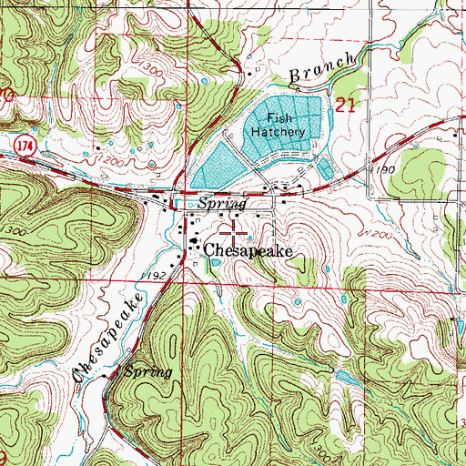 Topographic Map of Chesapeake Census Designated Place, MO