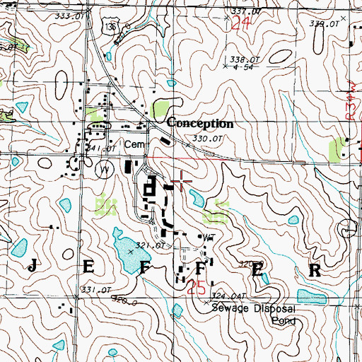 Topographic Map of Conception Census Designated Place, MO