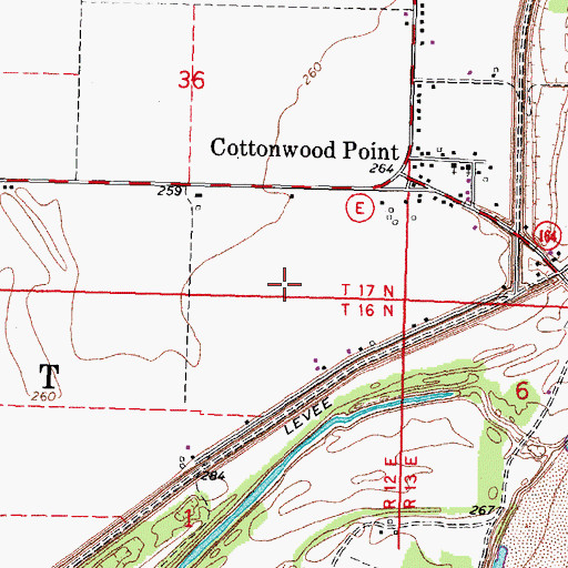 Topographic Map of Cottonwood Point Census Designated Place, MO