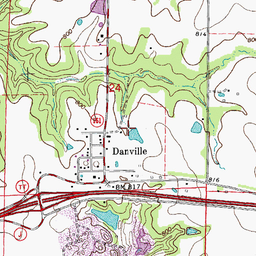 Topographic Map of Danville Census Designated Place, MO