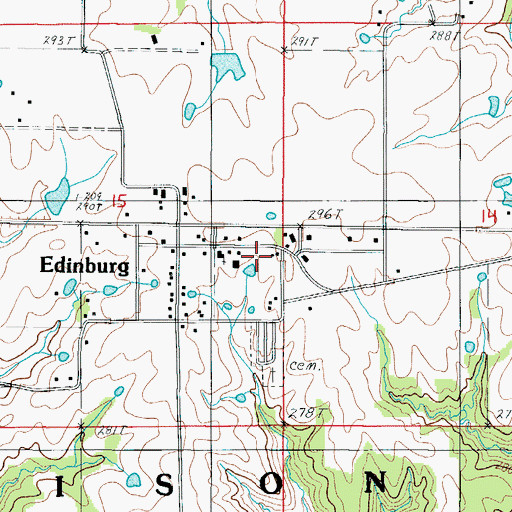 Topographic Map of Edinburg Census Designated Place, MO