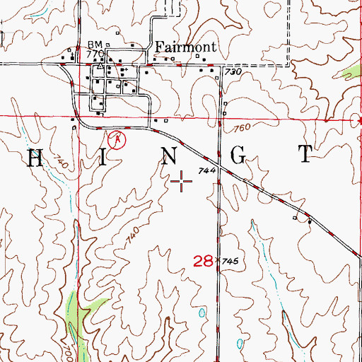 Topographic Map of Fairmont Census Designated Place, MO