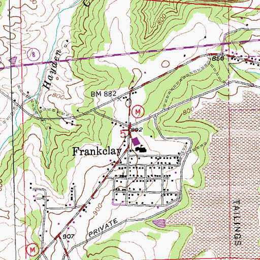 Topographic Map of Frankclay Census Designated Place, MO