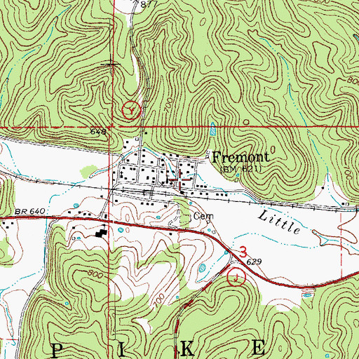 Topographic Map of Fremont Census Designated Place, MO