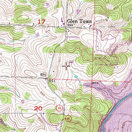 Topographic Map of Glen Town Census Designated Place, MO