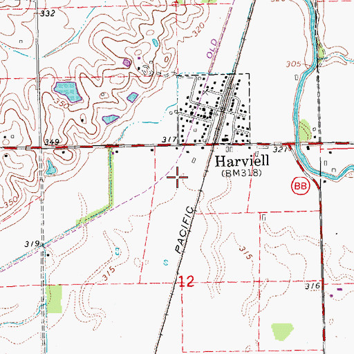Topographic Map of Harviell Census Designated Place, MO
