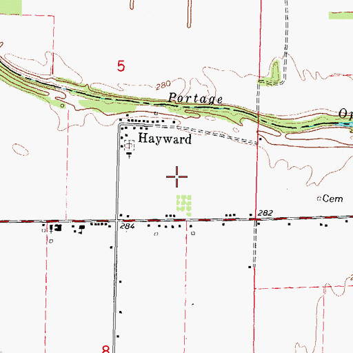 Topographic Map of Hayward Census Designated Place, MO