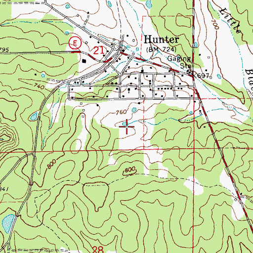 Topographic Map of Hunter Census Designated Place, MO