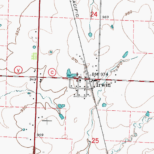 Topographic Map of Irwin Census Designated Place, MO