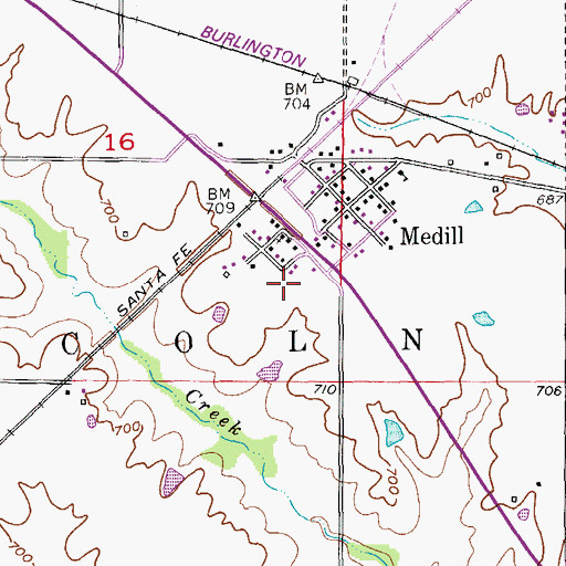 Topographic Map of Medill Census Designated Place, MO
