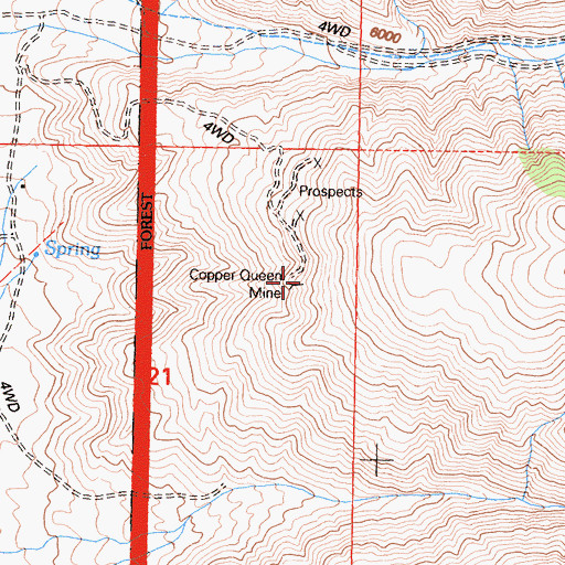 Topographic Map of Copper Queen Mine, CA