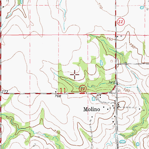 Topographic Map of Molino Census Designated Place, MO