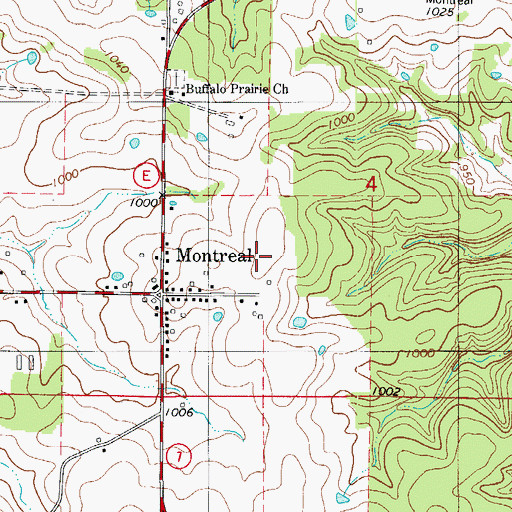 Topographic Map of Montreal Census Designated Place, MO