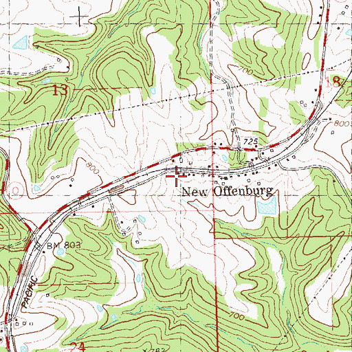 Topographic Map of New Offenburg Census Designated Place, MO