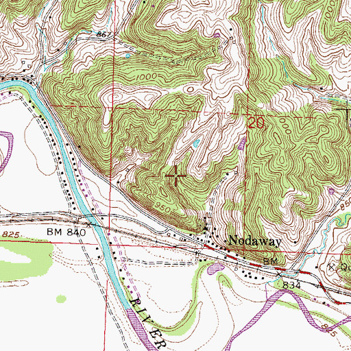 Topographic Map of Nodaway Census Designated Place, MO