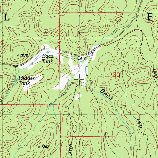 Topographic Map of Baca Canyon, AZ