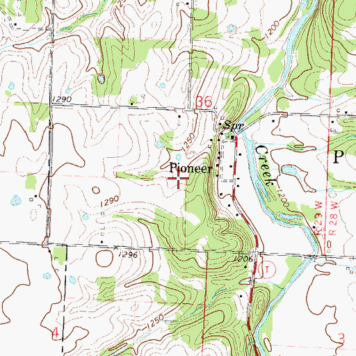 Topographic Map of Pioneer Census Designated Place, MO