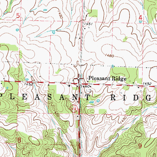Topographic Map of Pleasant Ridge Census Designated Place, MO