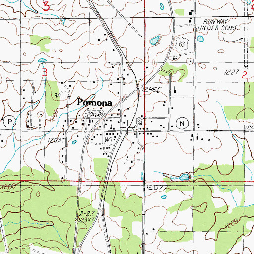 Topographic Map of Pomona Census Designated Place, MO