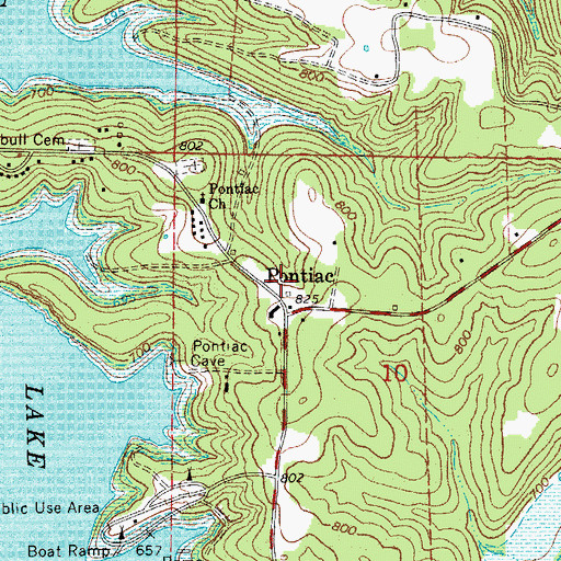 Topographic Map of Pontiac Census Designated Place, MO