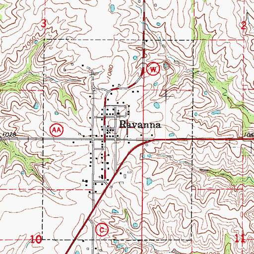 Topographic Map of Ravanna Census Designated Place, MO
