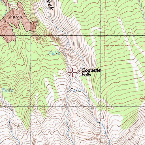 Topographic Map of Coquette Falls, CA