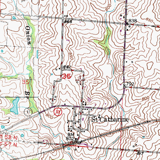 Topographic Map of Saint Catharine Census Designated Place, MO