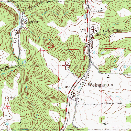 Topographic Map of Weingarten Census Designated Place, MO