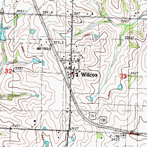 Topographic Map of Wilcox Census Designated Place, MO