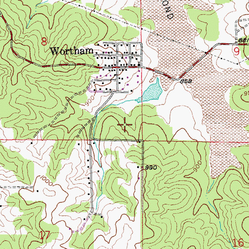 Topographic Map of Wortham Census Designated Place, MO