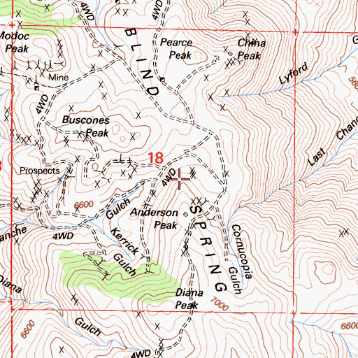 Topographic Map of Cornucopia Mine, CA