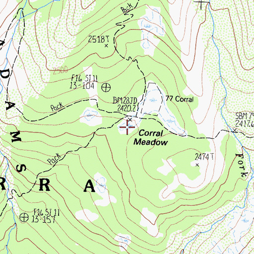 Topographic Map of Corral Meadow, CA