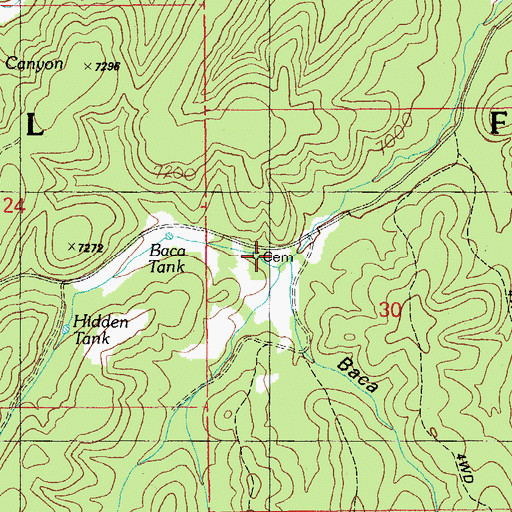 Topographic Map of Baca Ranch, AZ