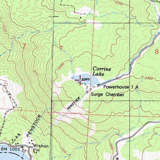 Topographic Map of Corrine Lake, CA