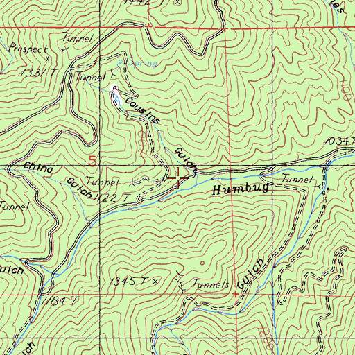 Topographic Map of Cousins Gulch, CA