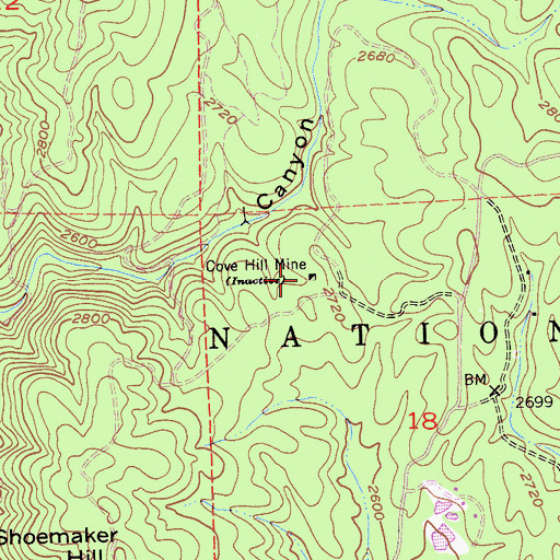 Topographic Map of Cove Hill Mine, CA
