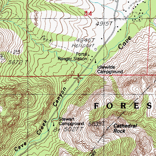 Topographic Map of Cave Creek Canyon, AZ