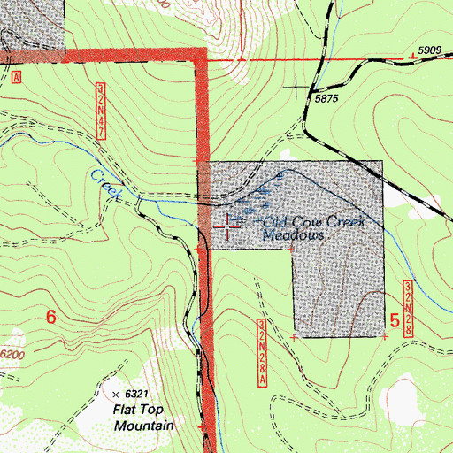 Topographic Map of Old Cow Creek Meadows, CA
