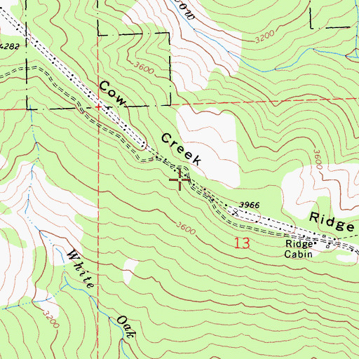 Topographic Map of Cow Creek Ridge, CA