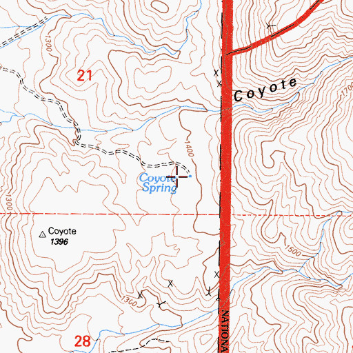 Topographic Map of Coyote Spring, CA