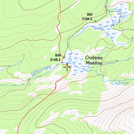 Topographic Map of Crabtree Meadow, CA