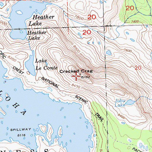Topographic Map of Cracked Crag, CA